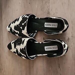 Steve Madden Flats d’Orsay NEW Cow Print Calf Hair Black Off White Size 7.5